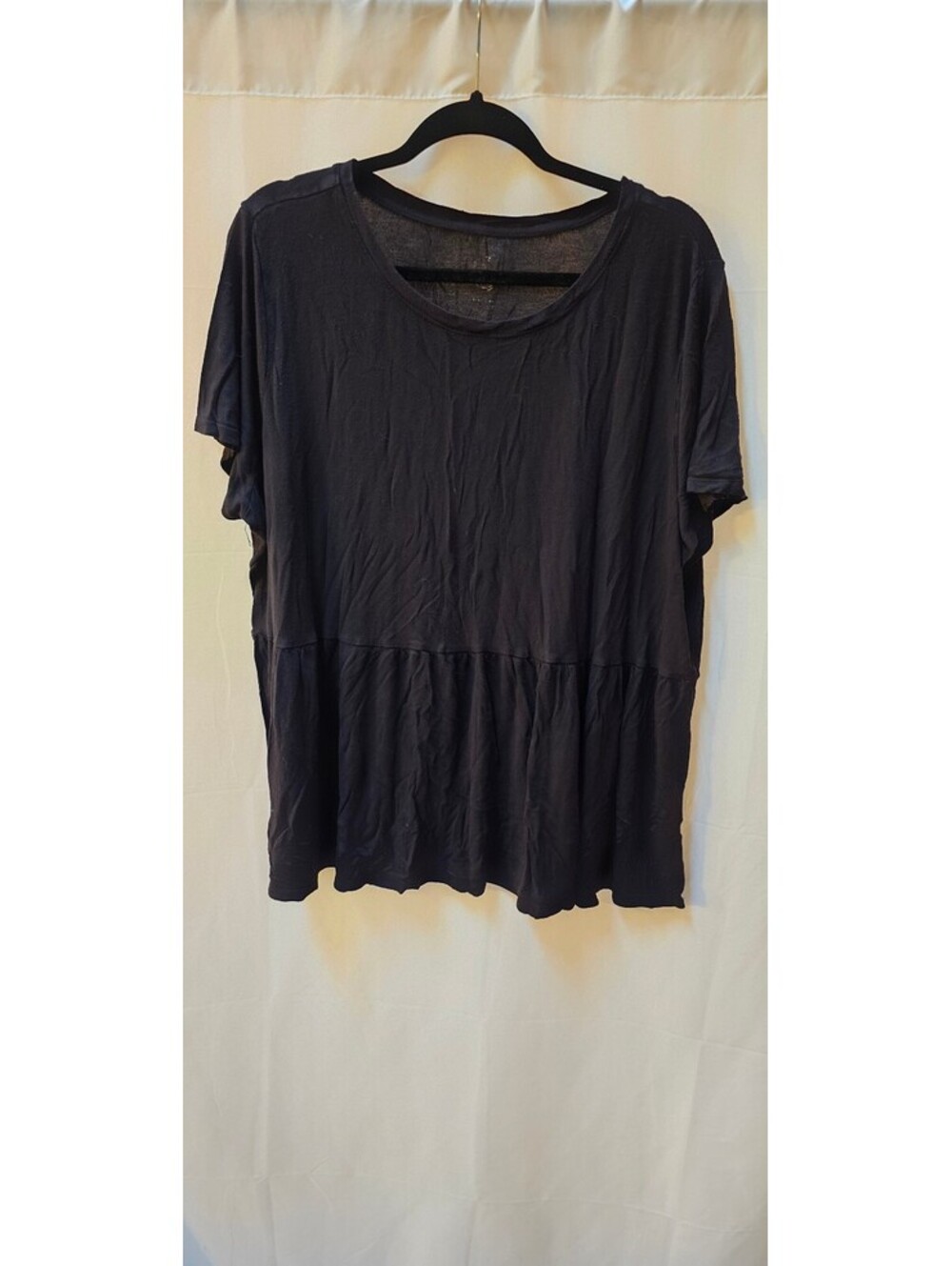 Black Plus Size Babydoll Peplum Top 2X Rayon Stretch